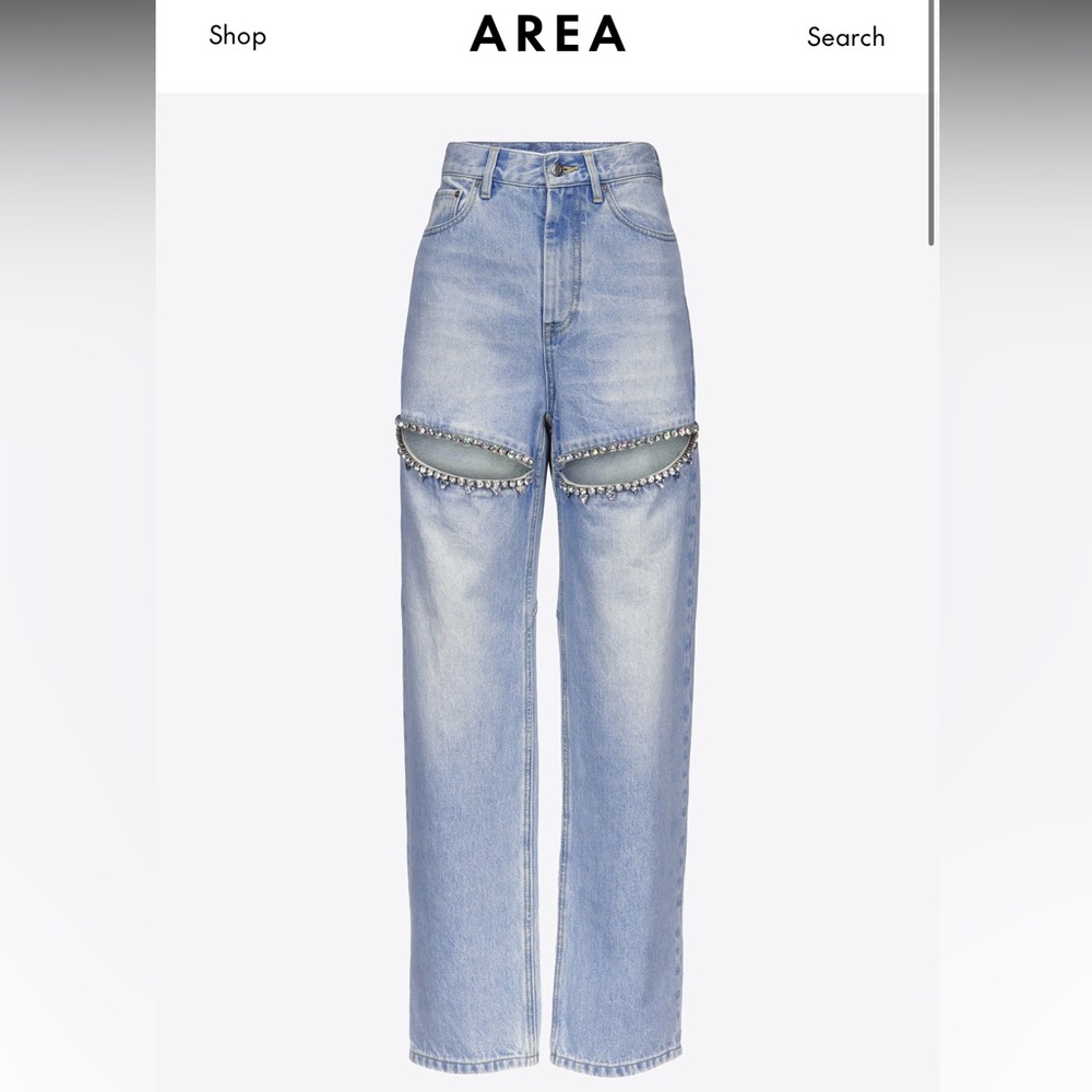 AREA CRYSTAL SLIT JENAS Stylish Light Blue Embellished Women Jeans